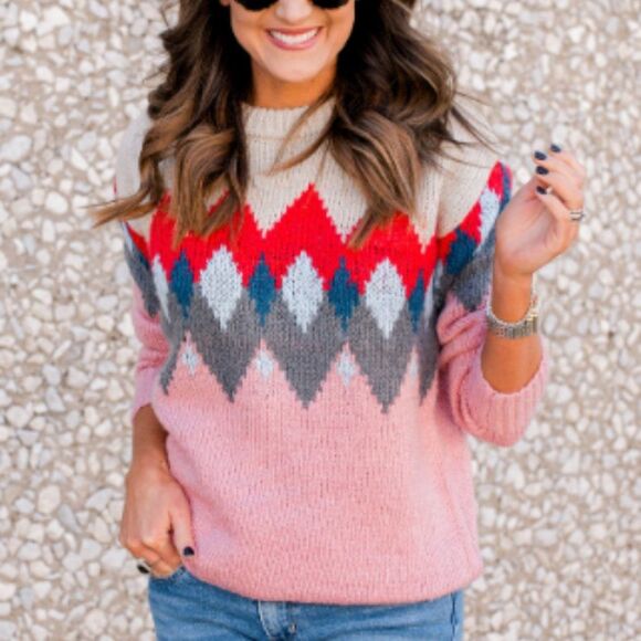 Pink Rose Geometric knit Sweater size medium - Picture 1 of 5